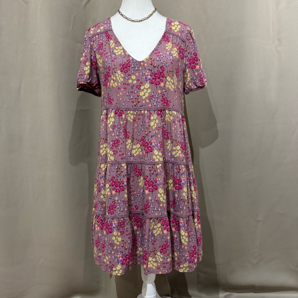Mauve Floral Midi Babydoll Dress Size M 💜🩷💛